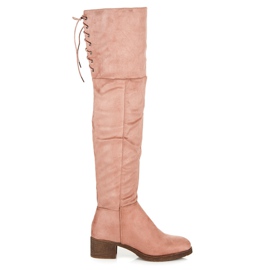 Ideal Shoes Over-the-knee boots med bindning rosa