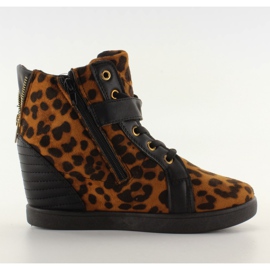 Sneakers på en dold kil HY1669 leopard svart brun
