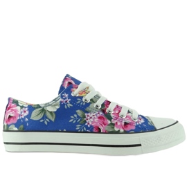 Sneakers med blommor H-03A Blå