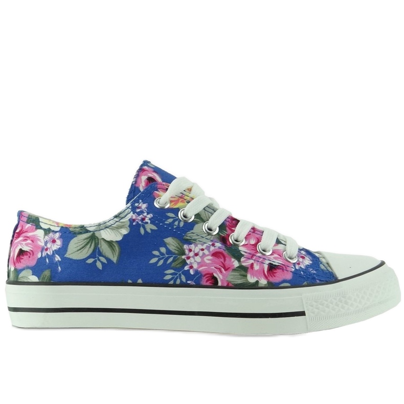 Sneakers med blommor H-03A Blå