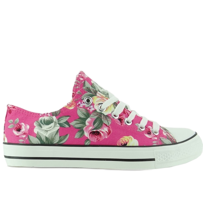 H-03A Rose Red blommiga sneakers rosa