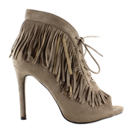 Öppna stövlar med snörning, boho stil 11015 Khaki grå