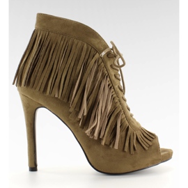 Öppna stövlar med snörning, boho stil 11015 Grön