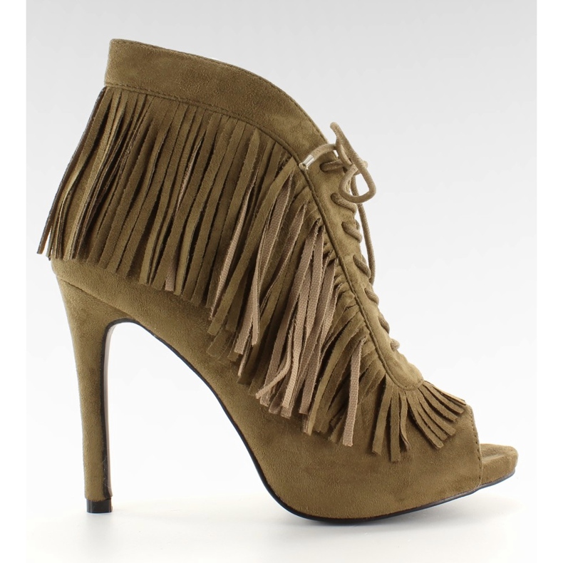 Öppna stövlar med snörning, boho stil 11015 Grön