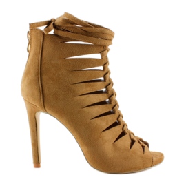 Öppen tå fjäderstövlar mocka 4018 Mörkbeige brun