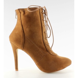 Snörning höga klackar H254 Camel brun mångfärgad