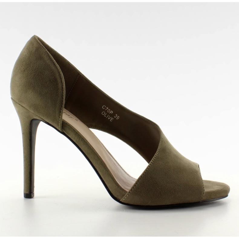 C70P Olive asymmetriska klackar med öppen tå grön