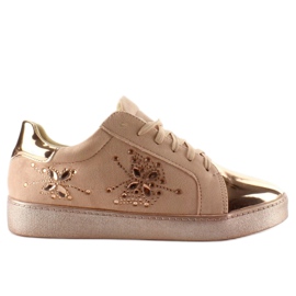 Damsneakers med kristaller T273P Champagne rosa