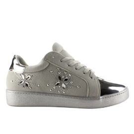 Damsneakers med kristaller T273P Silver grå