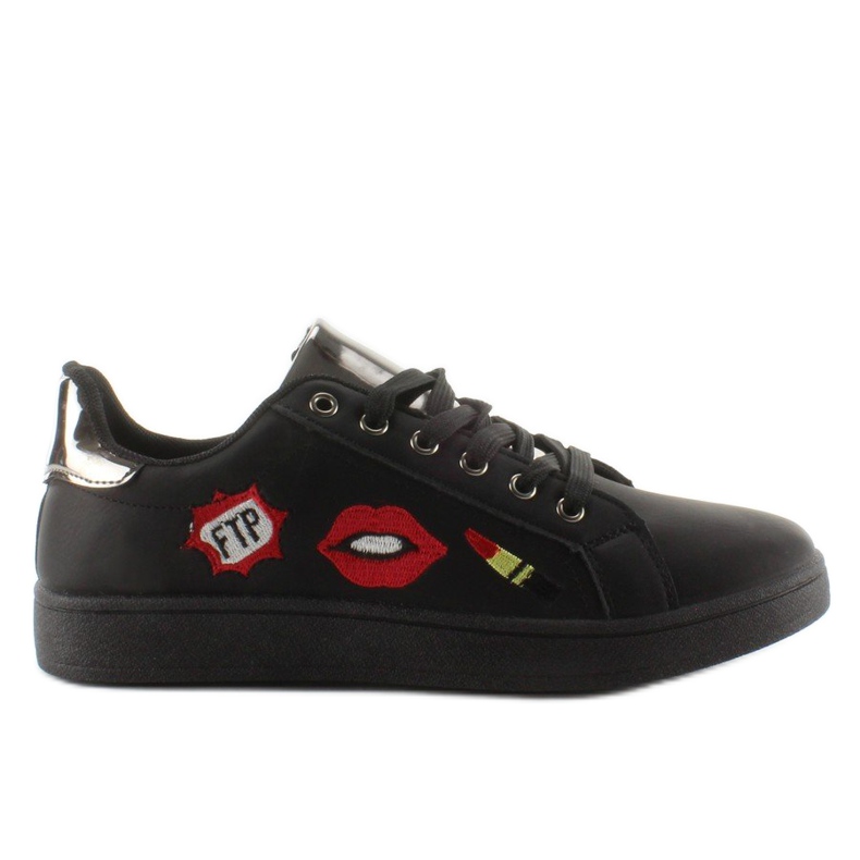 Sweet lips FB-15 BLACK / GUN sneakers med lappar svart
