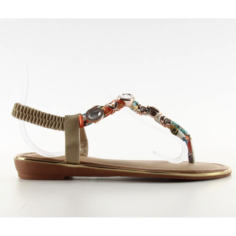 Flip-flops sandaler med stenar C63 beige vit brun blå orange