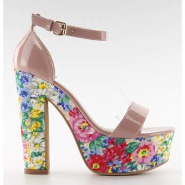 Sandaler på blommigt häl 788-3 Naken mångfärgad