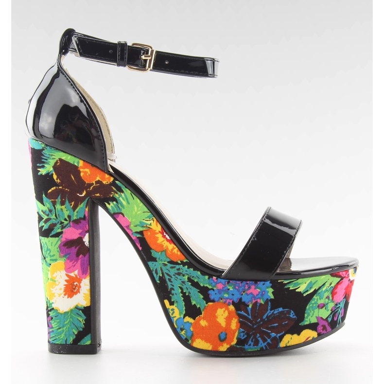 Sandaler på blommig häl 788-3 Black svart