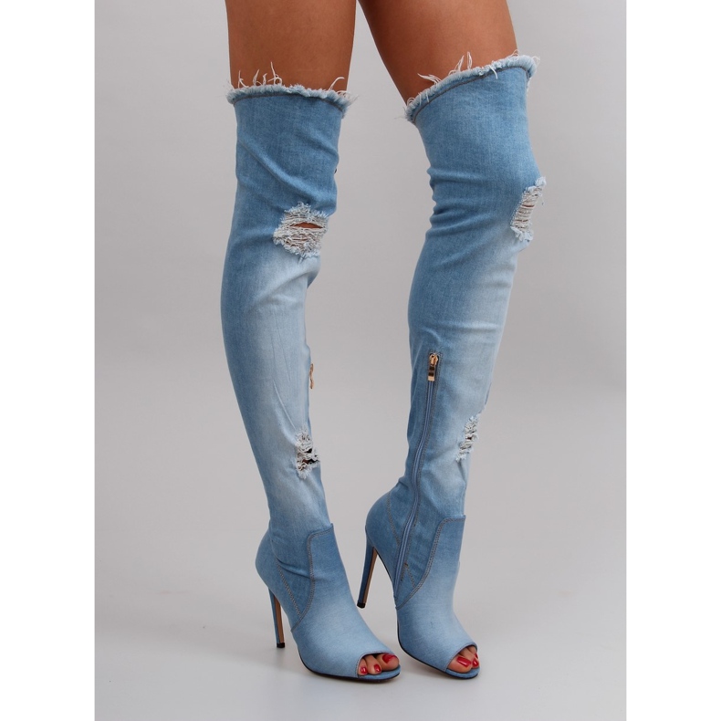 Blå lårhöga stövlar i denim