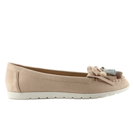 Loafers i mocka med fransar 7122 Rosa brun
