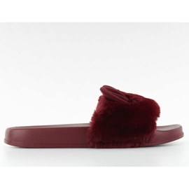 Päls tofflor med öron dd67p vin röd