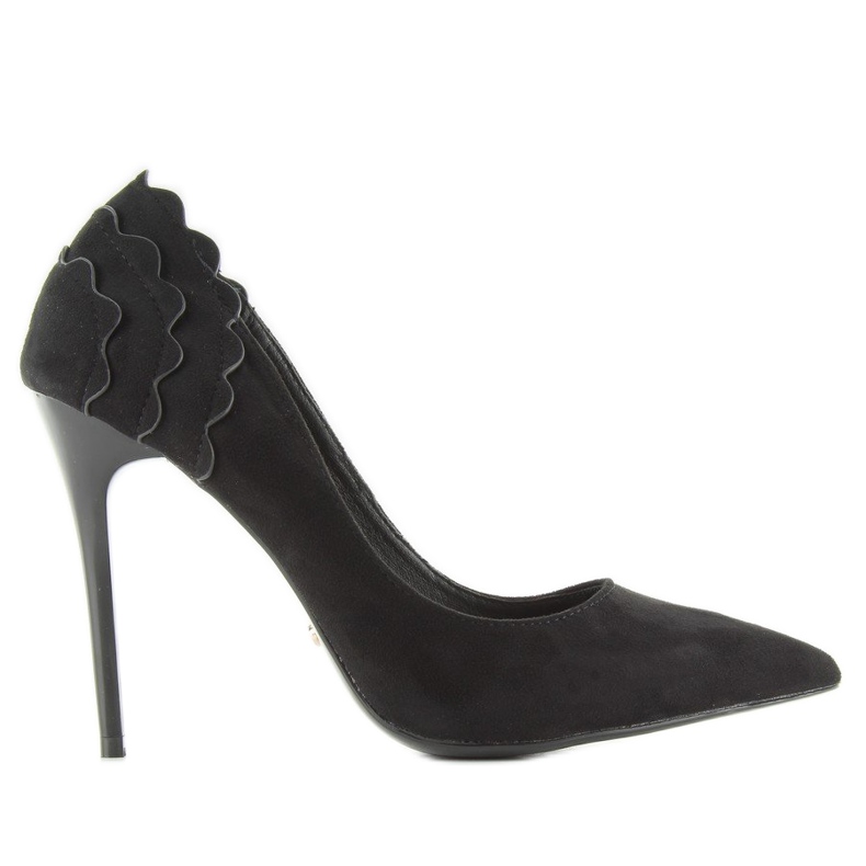 Högklackade mocka med volang LE031 Svart