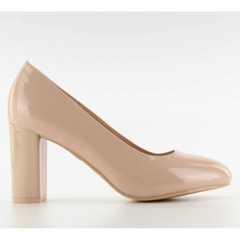 Lackerad pumps bred klack m263p Beige mångfärgad rosa
