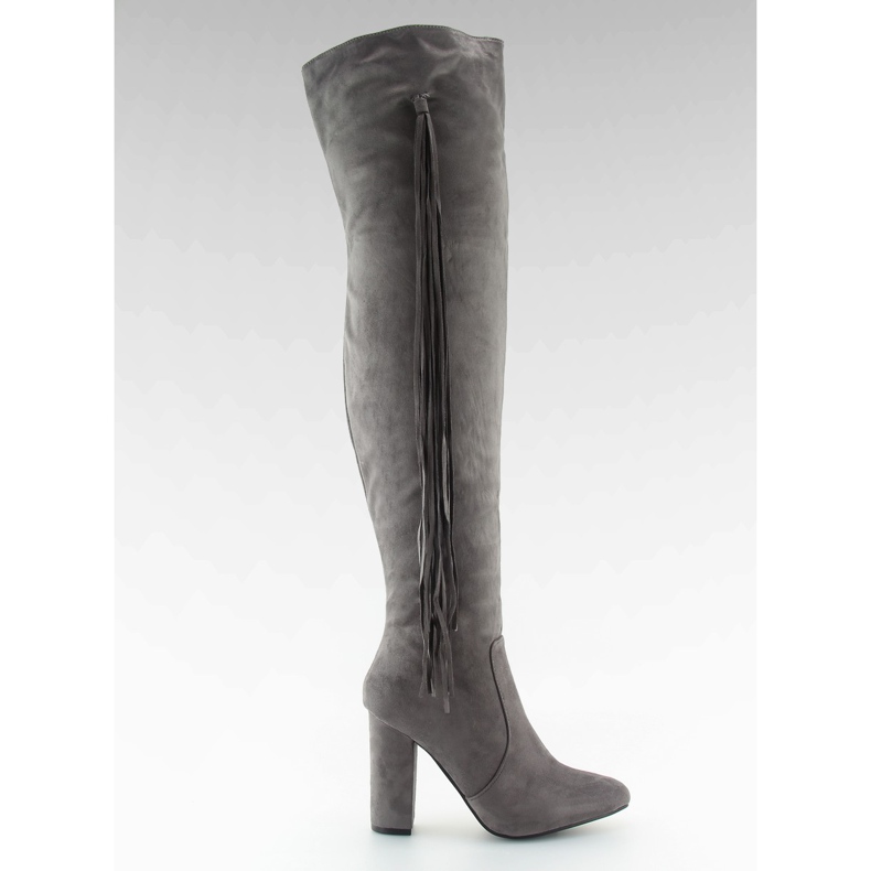 Fringed Over-Knee Boots C77P Grå