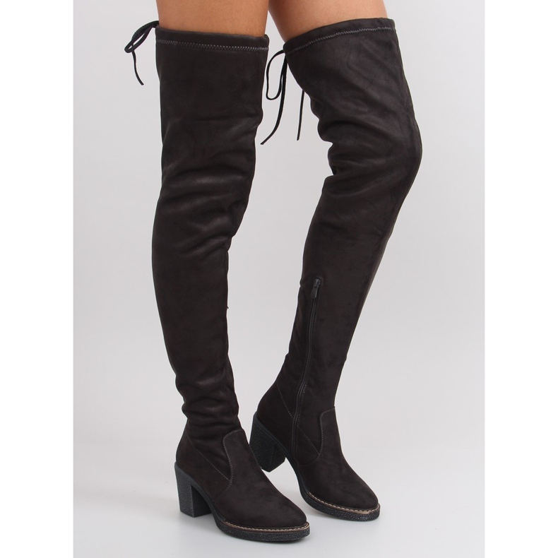 Over-the-knee boots på bekväma klackar RB06 Grå