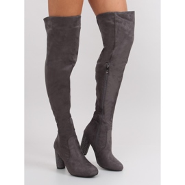 Grå Lår Högklackat Stövlar Grå