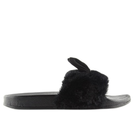 Svarta svarta tofflor med päls och öron