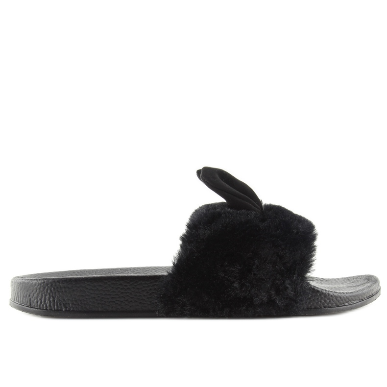 Svarta svarta tofflor med päls och öron