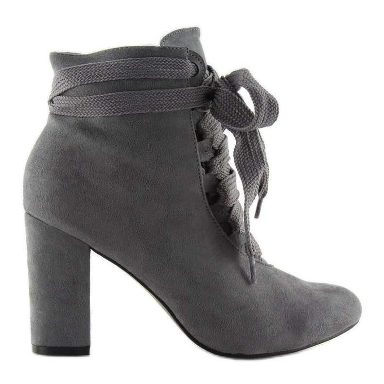 Gråa snörstövlar på hög klack Bs083