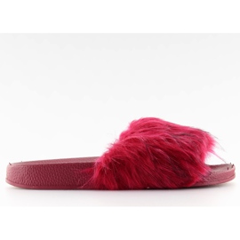 Vinröda tofflor med päls zy383-007-1 vin