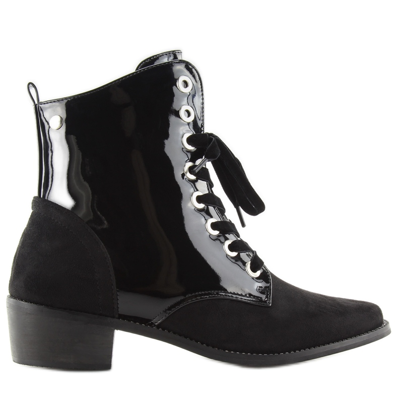 Snörade stövlar Lackade Svarta Svarta