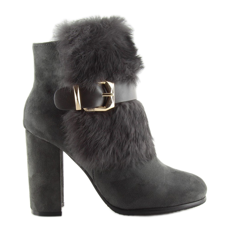 Gråa Stövlar På Hög Klack Med Pälsgrå 1316 D. Grå