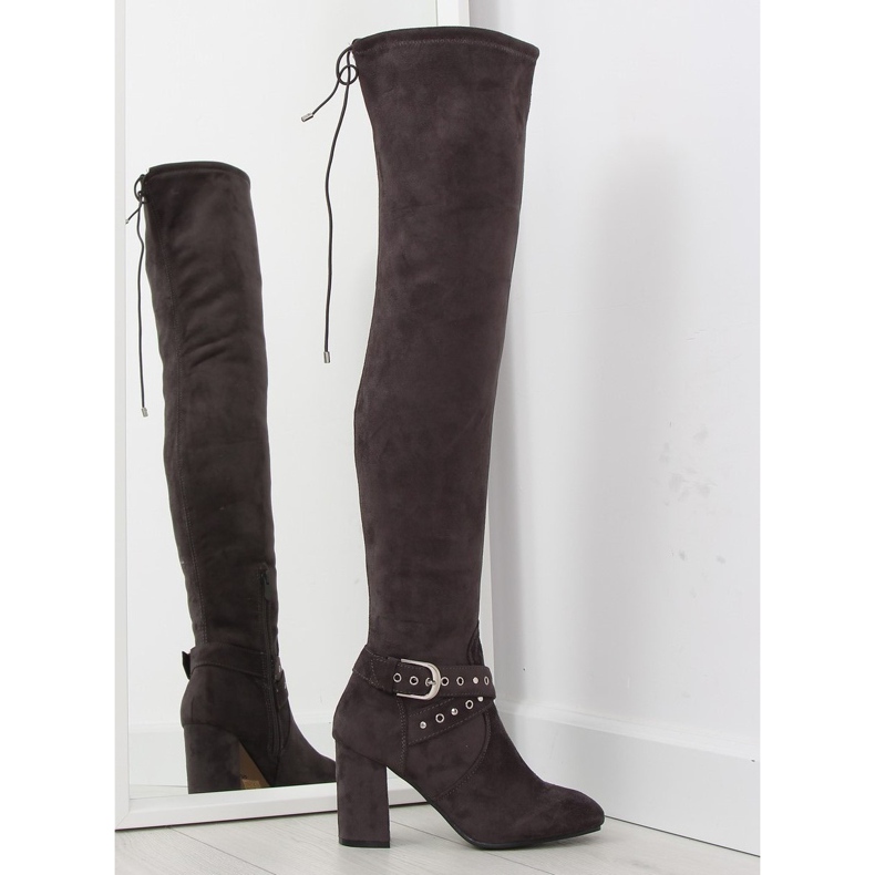 Over-the-knee boots med grå grå klackar brun mångfärgad