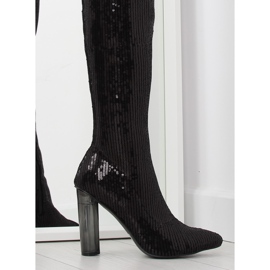 Svarta paljettlårstövlar AE55P svarta