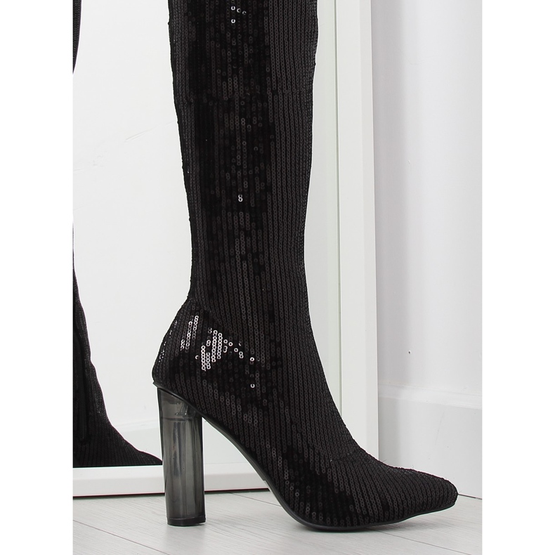 Svarta paljettlårstövlar AE55P svarta