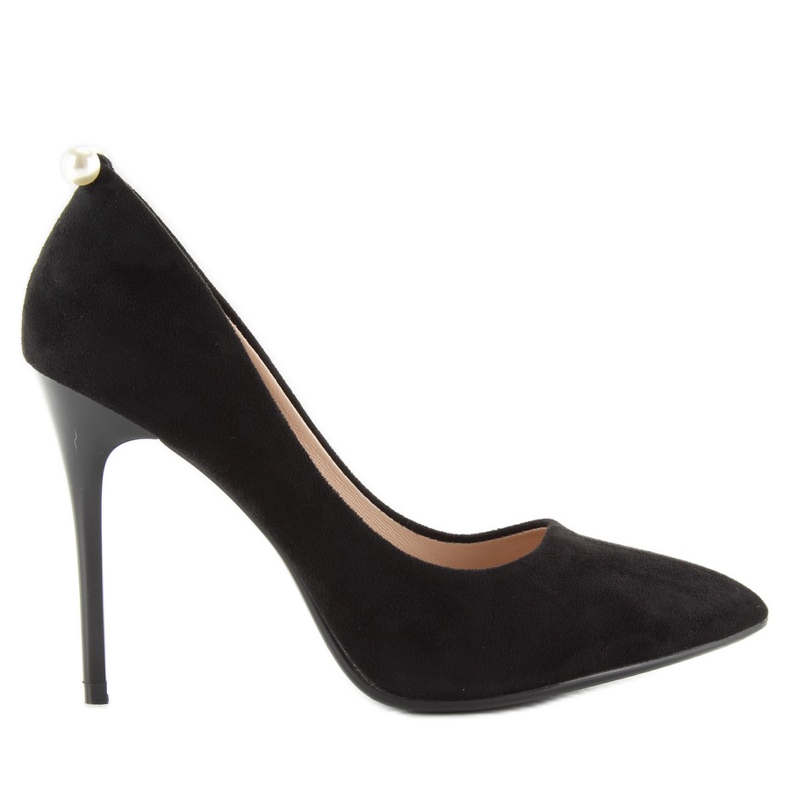 Klassiska svarta höga klackar med pärlor Aj-531