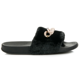 Queen Vivi Svarta tofflor med päls