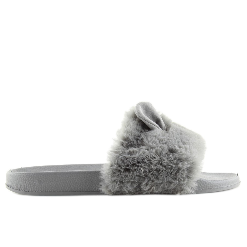 Grå LS-02 grå pälstofflor med öron