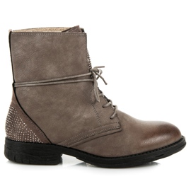 Queentina Arbetsstövlar med kristaller brun