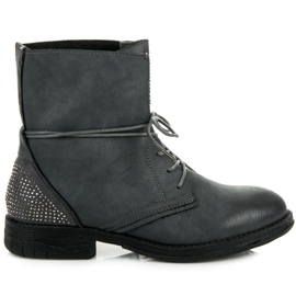 Queentina Arbetarstövlar med kristaller grå