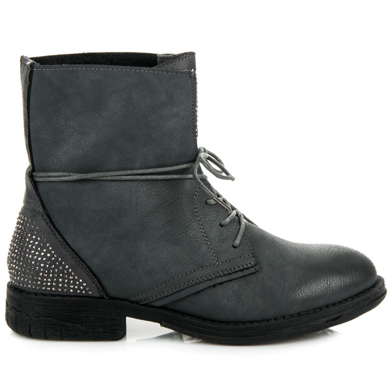 Queentina Arbetarstövlar med kristaller grå