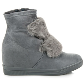 Wedge sneakers med päls grå