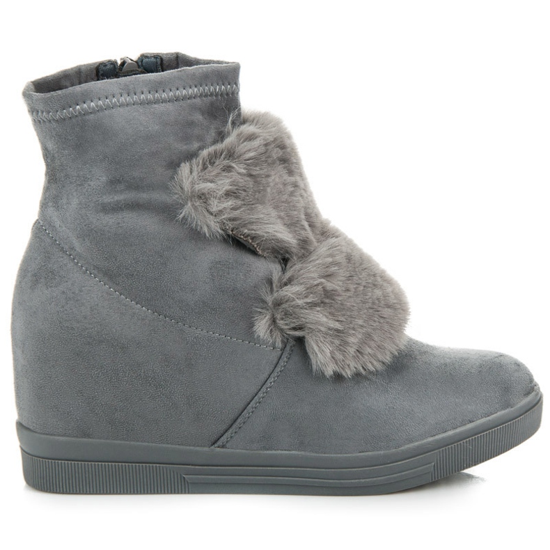 Wedge sneakers med päls grå