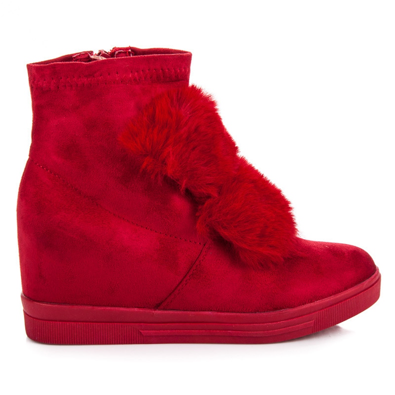 Wedge sneakers med päls röd
