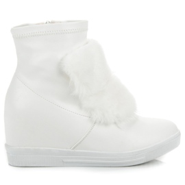 Wedge sneakers med päls vit