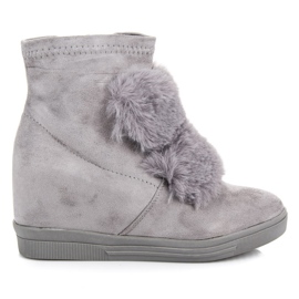 Wedge sneakers med päls grå