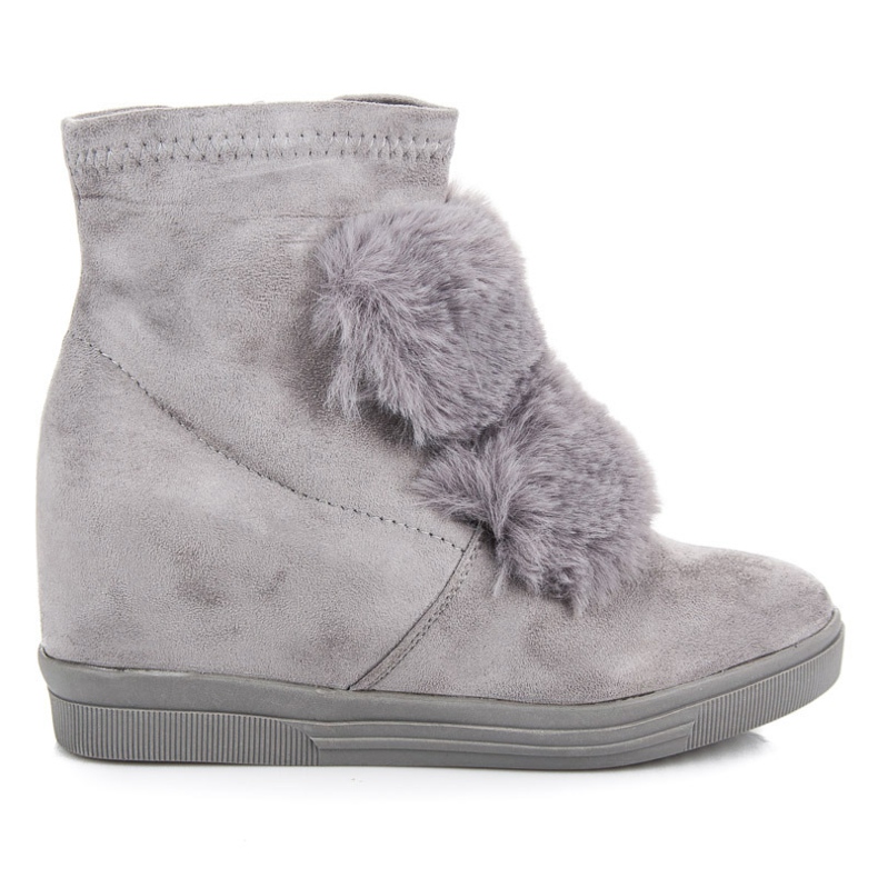 Wedge sneakers med päls grå