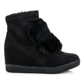 Wedge sneakers med päls svart