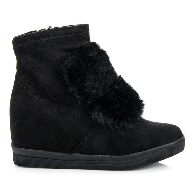 Wedge sneakers med päls svart