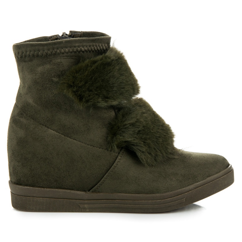 Wedge sneakers med päls grön