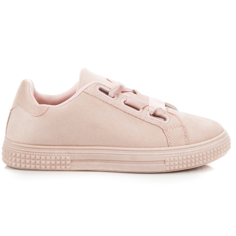 Sneakers i mocka som knyts med ett band rosa